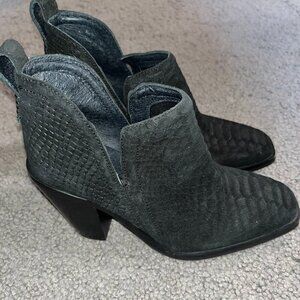 Jeffrey Campbell Rosee Western Ankle Square Toe Boots, Black Suede Snake Size 7